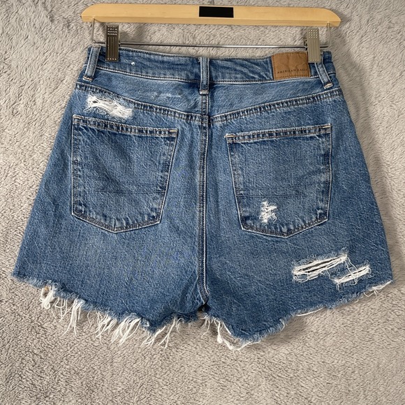 American Eagle Highest Rise Mom Short Womens 2 (actual 26x3) Blue Distressed Zip - Picture 3 of 7